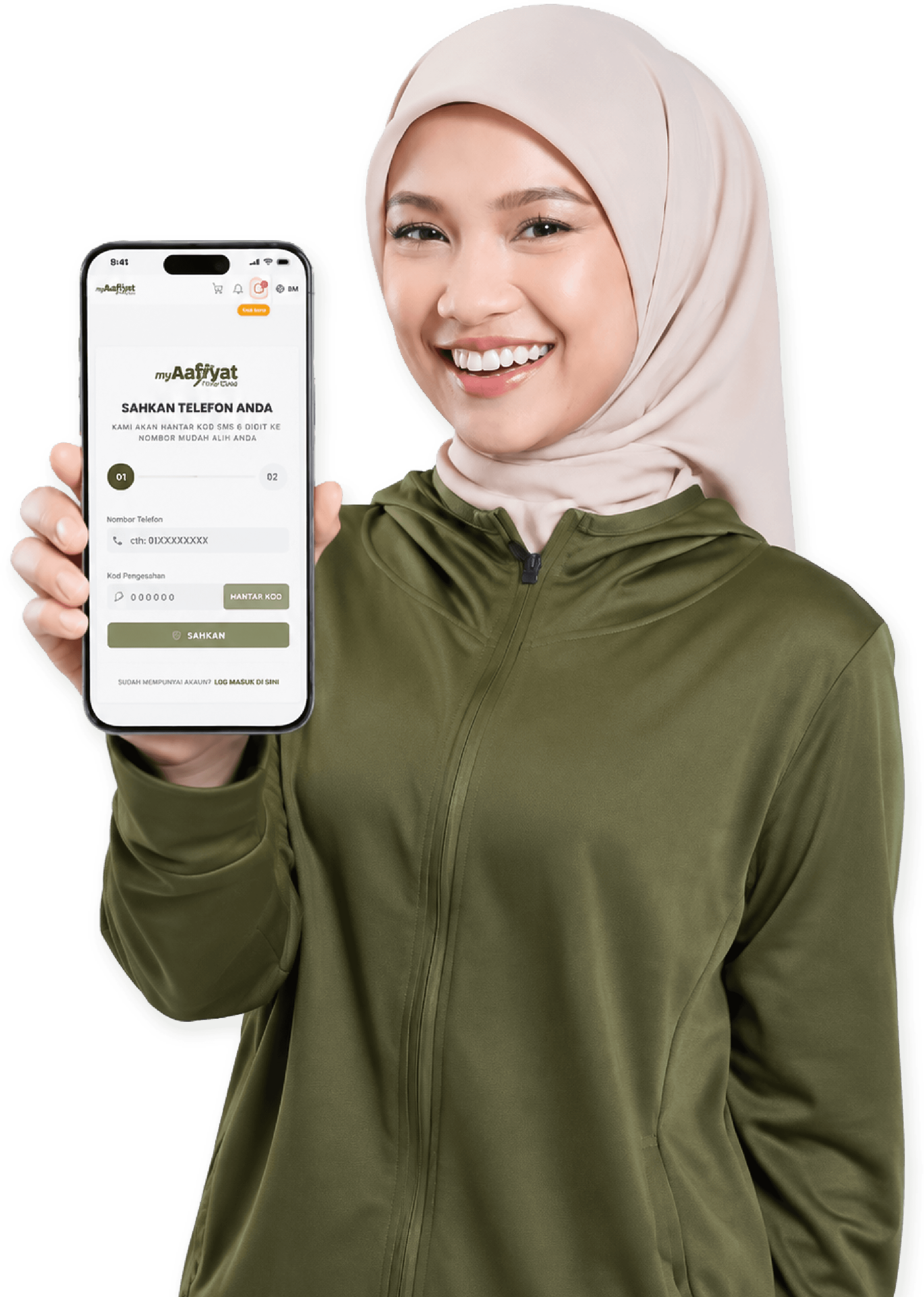 Nabila Razali menunjukkan pendaftaran mudah Aafiyat Family Club